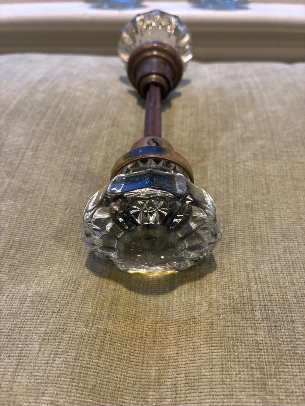 Vintage Glass and Brass Door Knob Pair in Clear Glass
